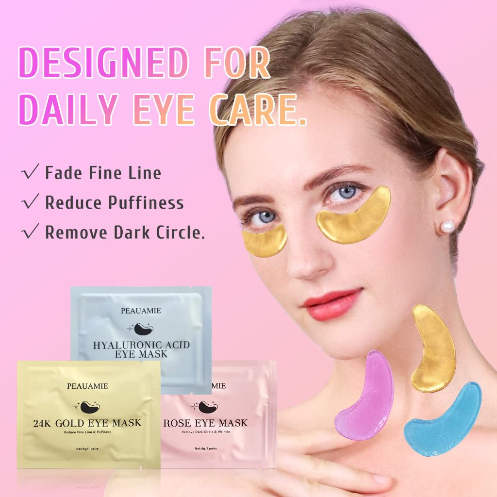 PEAUAMIE Under Eye Patches Gold and Hyaluronic Acid for puffy eyes, 30 Pairs