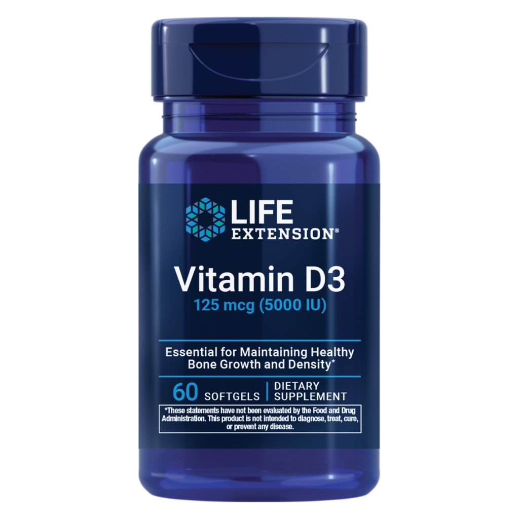 Life Extension Vitamin D3 125 mcg (5000 IU), Bone Health, Brain Performance, Immune System Support, Gluten-Free, Non-GMO, Once Daily, Two-Month Supply, 60 Softgels