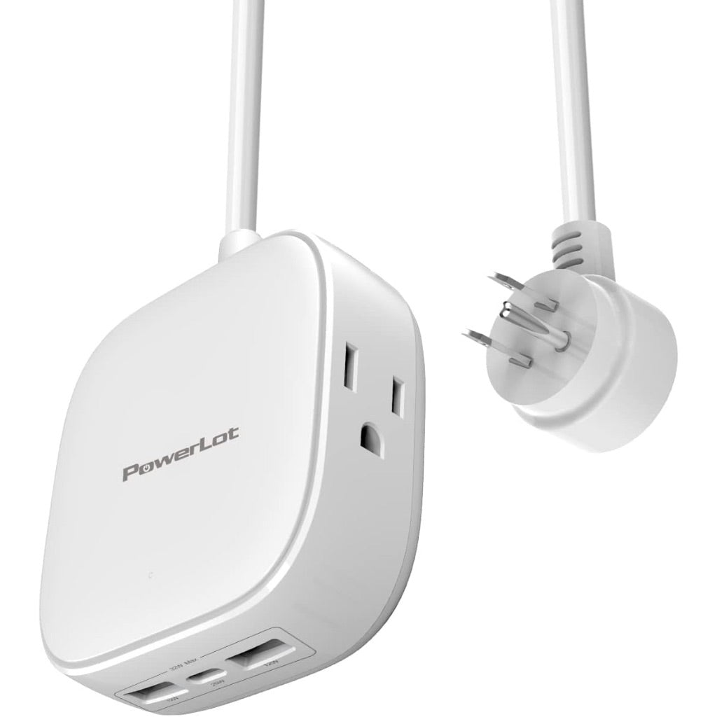 PowerLot Travel Power Strip with USB-A, USB-C Port, Flat Plug - 6ft Cord