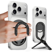 FUVALY Magnetic Phone Grip for MagSafe, 4-in-1 Phone Ring Holder with Mini Tripod & Kickstand, (Black)