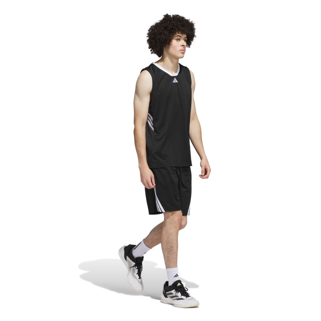 adidas Men's 3-Stripes Basketball Tank Top - Black/White, Large Tall