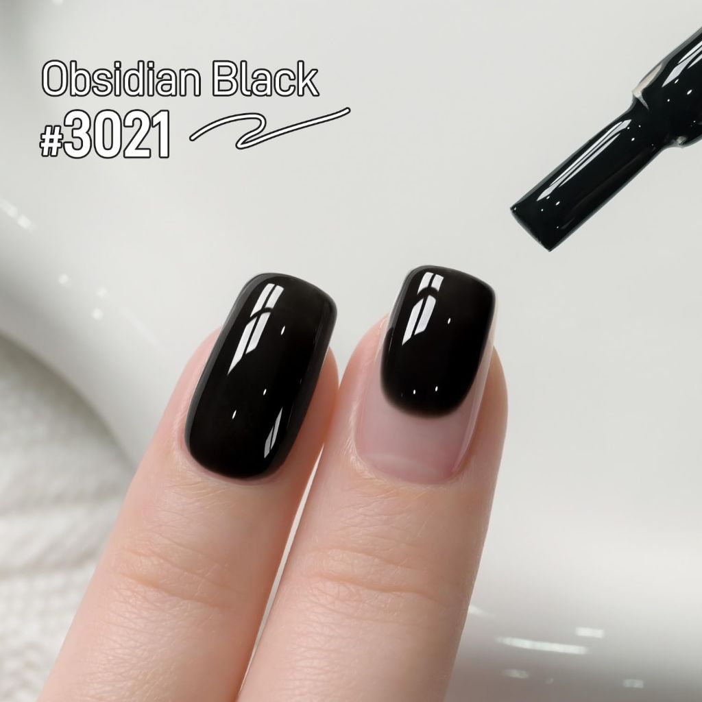 GAOY Black Gel Nail Polish, 16ml Soak Off Gel Polish, UV Light Cure, 3021 Obsidian Black