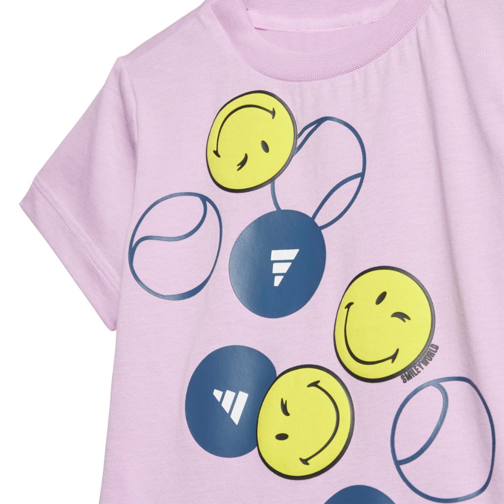 Adidas Unisex-Baby Adidas x Smiley World Sportswear Summer Set, Bliss Lilac/Dark Blue/Bright Yellow/White, 6 Months