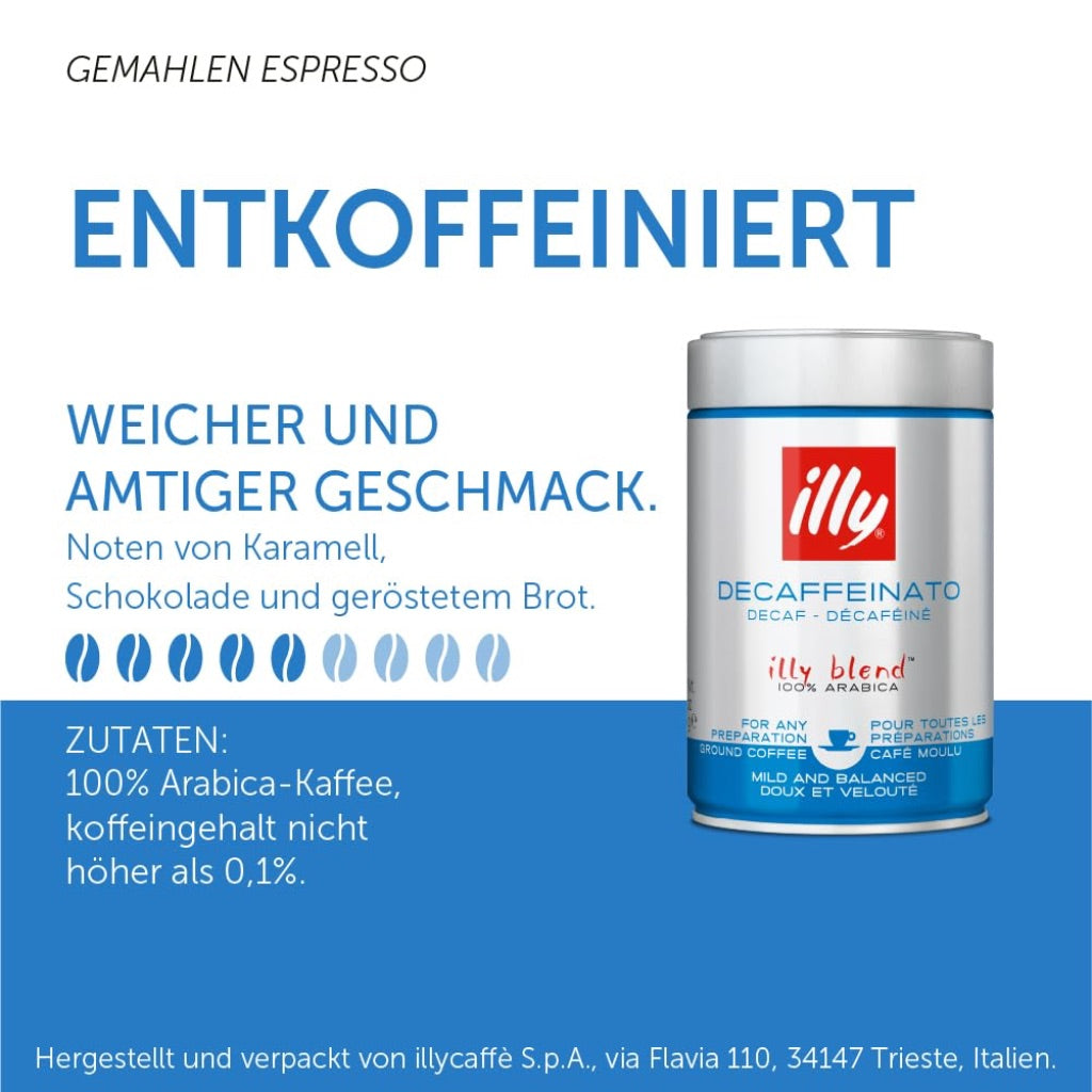 illy Ground Coffee Classico Decaf Espresso Roast, 100% Arabica – 8.8 Ounce