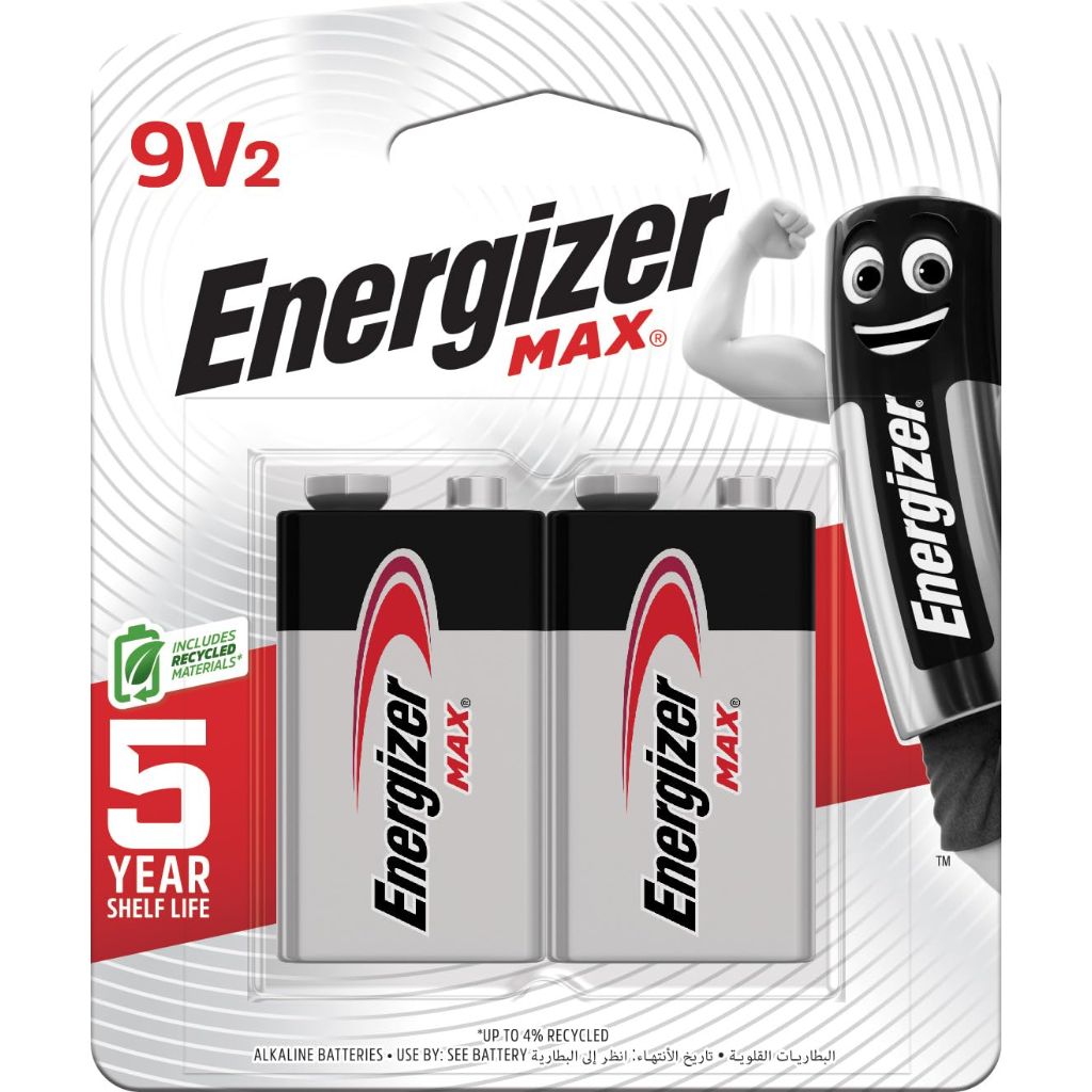 Energizer MAX 9V Batteries (2 Pack), 9 Volt Alkaline Batteries