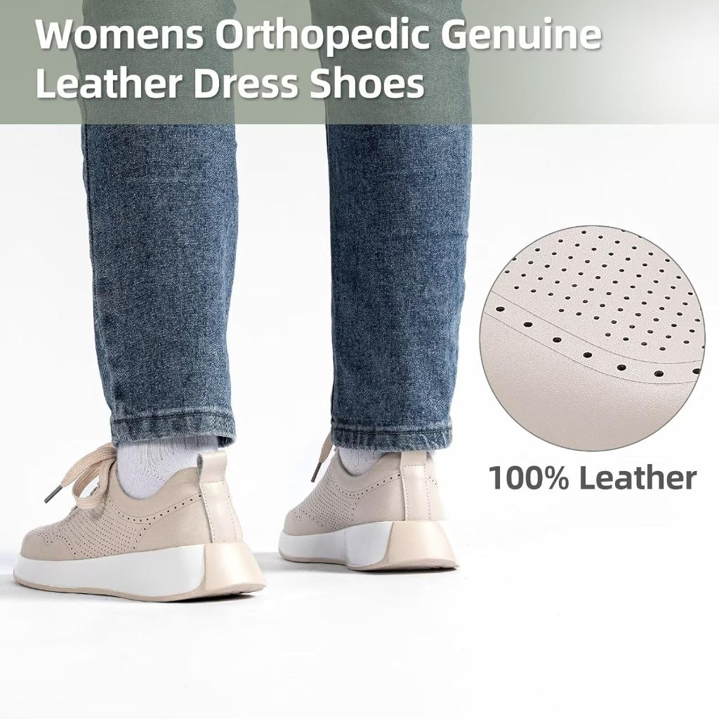 Women's Orthopedic Leather Arch Support Walking Shoes: Apricot, Size 10