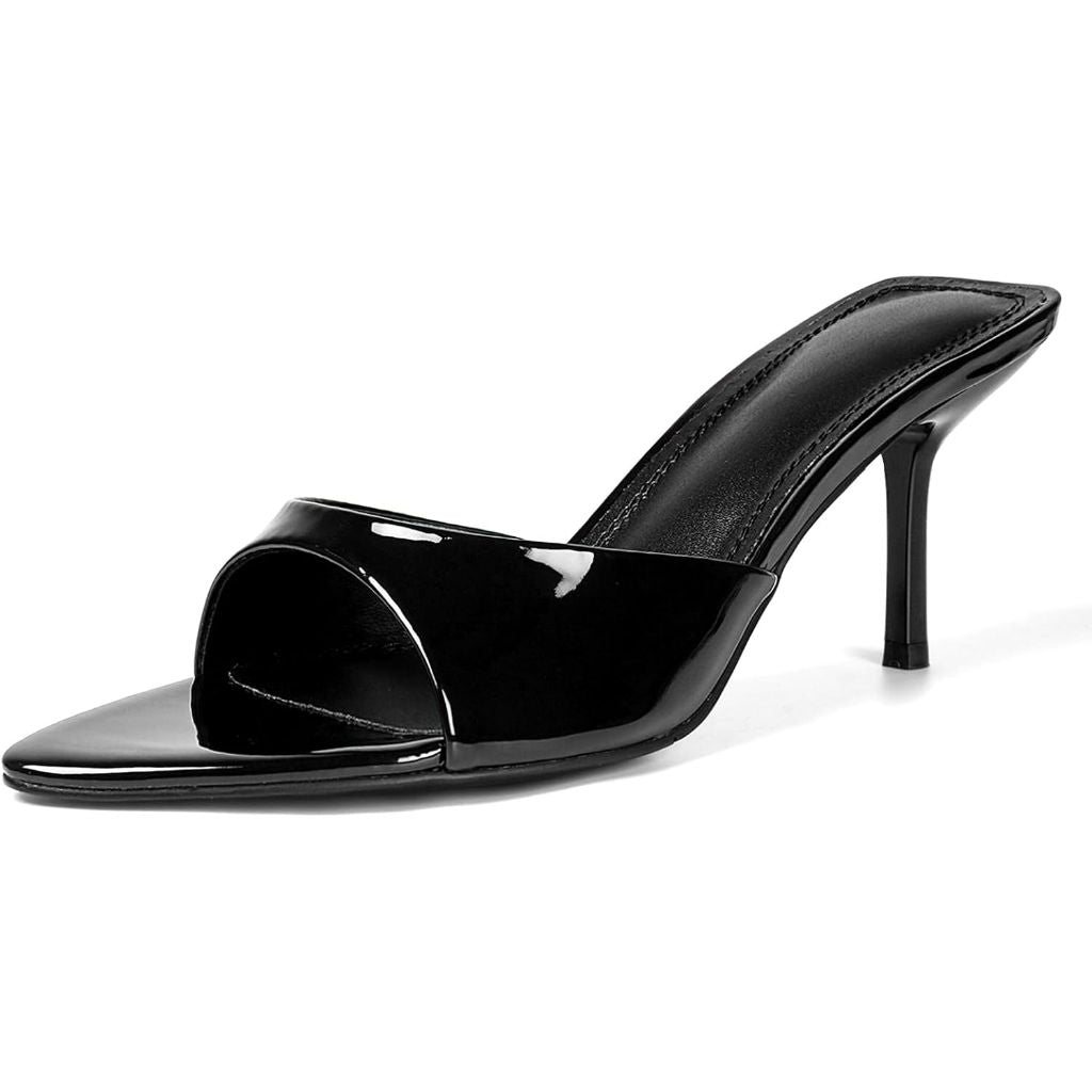 QIV Women's Mule Pointed Toe Kitten Heels - Black Patent, Size 8