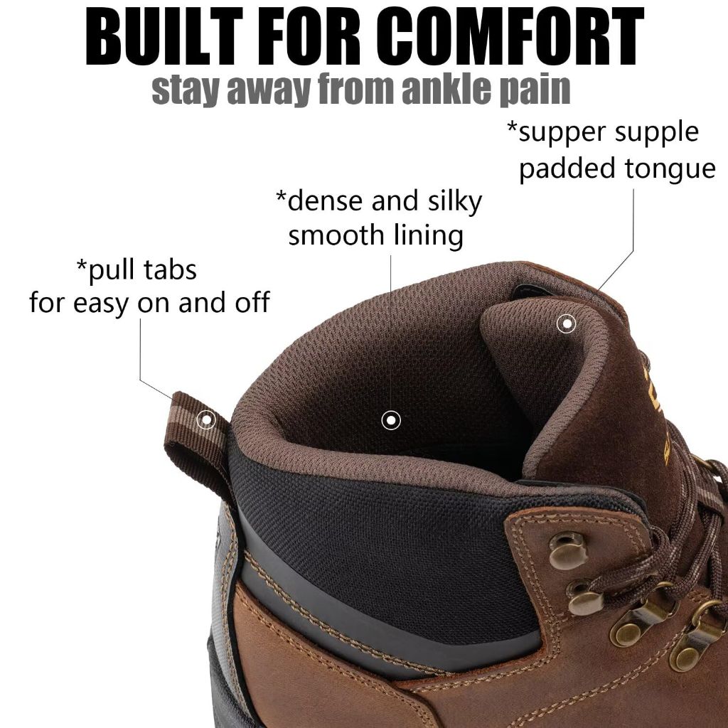 SUREWAY 6" Steel Toe Waterproof Work Boot for Men, Brown - size 10.5
