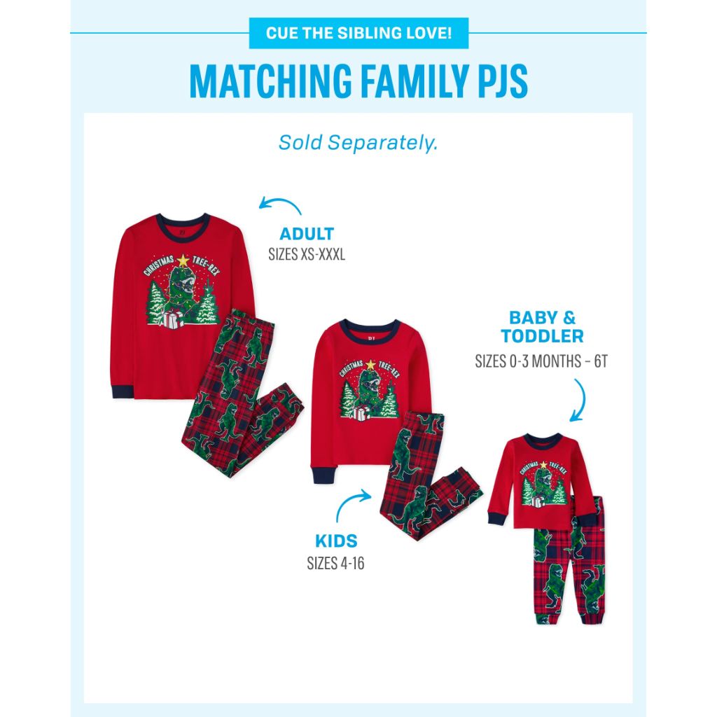 The Children's Place Baby and Toddler Matching Family Christmas Tree-Rex Snug Fit Cotton Pajamas in Red | Size 3-6 M