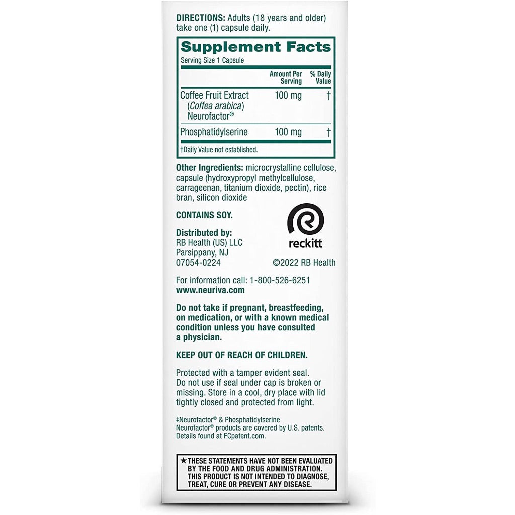 NEURIVA Original Decaffeinated Clinically Tested Nootropic Brain Supplement, 28 Capsules