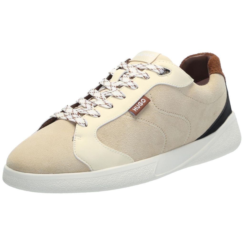 Hugo Boss Men's Riven Tenn Two Tone Suede Cupsole Sneakers - Natural, Size 13