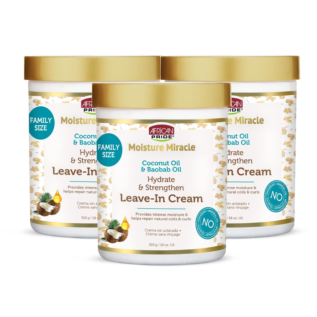 African Pride Moisture Miracle Coconut Oil & Baobab Oil Leave-In Hair Cream 18 oz (3 Pack)