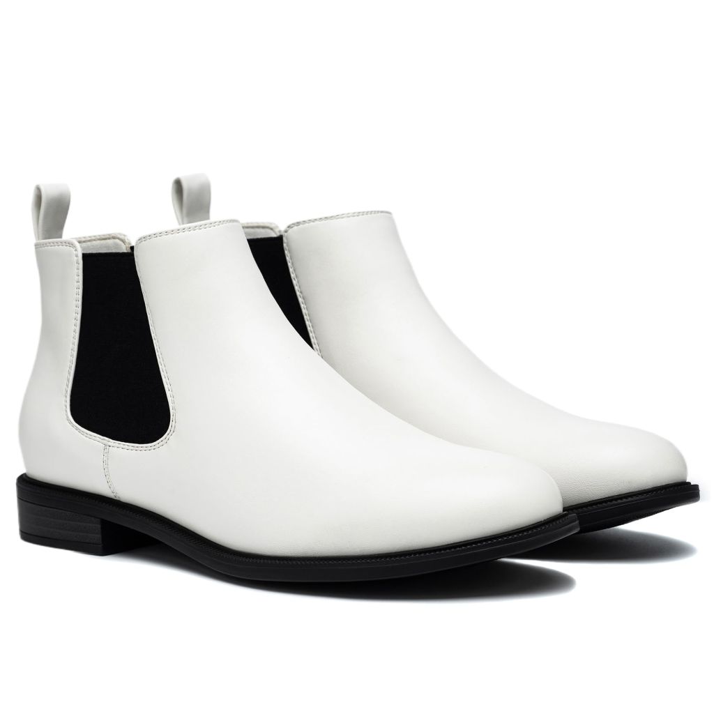 ANJOUFEMME Women Chelsea Ankle Boots, White - size 6