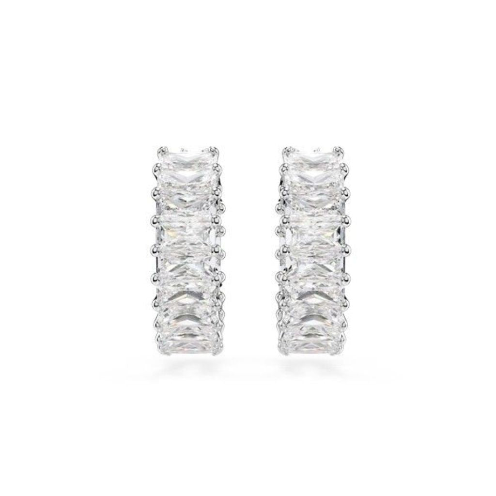 Swarovski Matrix Hoop Earrings - Baguette Cut, White, Rhodium Plated (5733397)