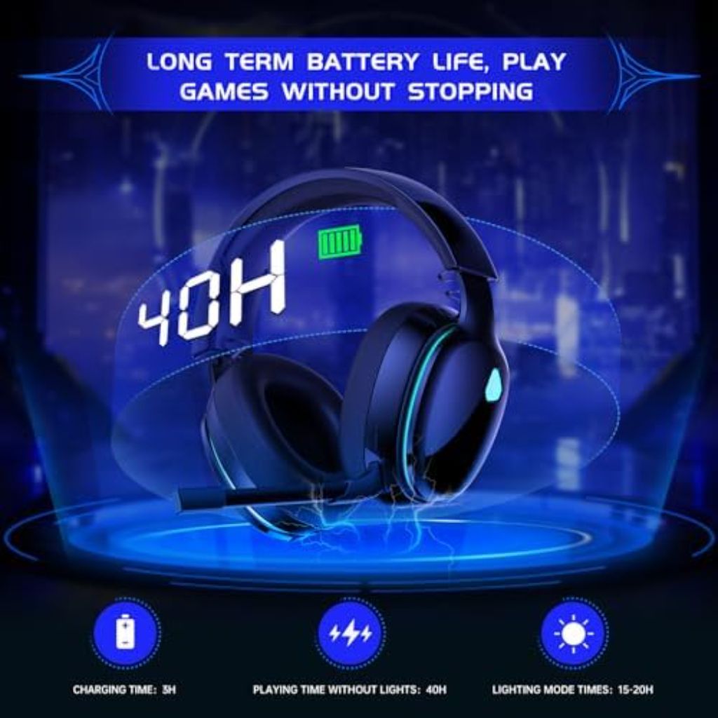 Wireless Gaming Headset 2.4GHz for PS5, PS4 Fortnite/Call of Duty/FPS - Black