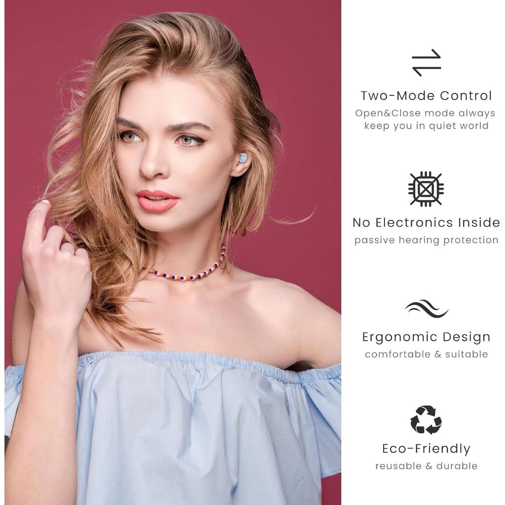 Two-Mode Reuseable Earplugs for Noise Reduction with 7 Pairs Eartips - NRR of 15dB-20dB Noise Cancelling (Blue)