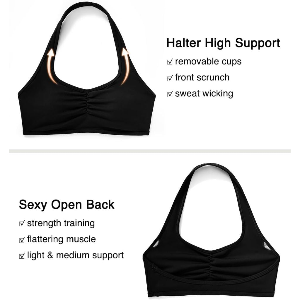 SZ M, OMKAGI Halter Sports Bras for Women Open Back