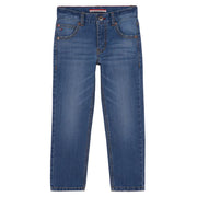Tommy Hilfiger Boys' 5-Pocket Stretch Slim Straight Leg Denim Jean, Zipper Closure, Stone Blue, 12