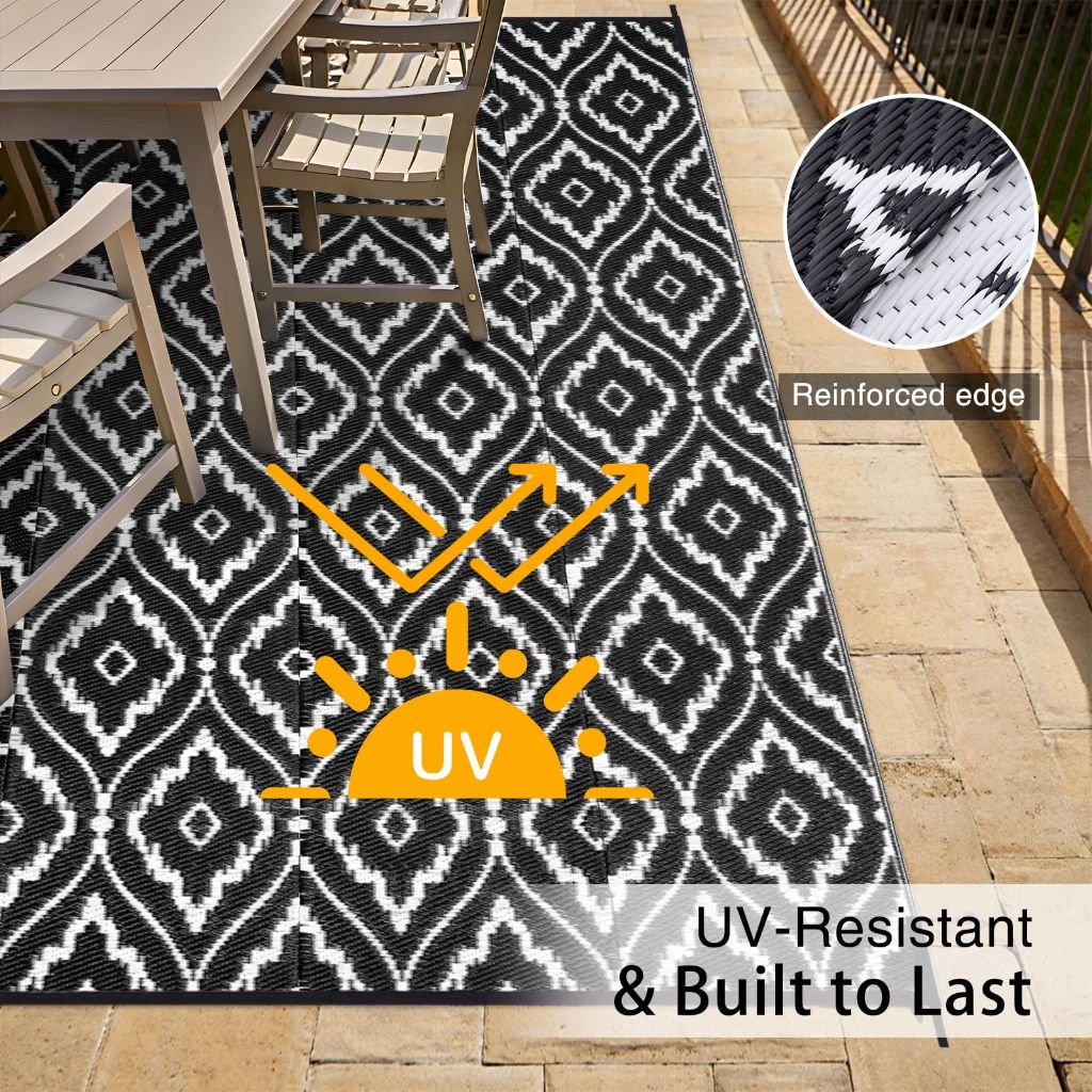 OLANLY Outdoor Waterproof Rug 6x9 ft , Black & White