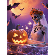 5D Diamond Art Kits for Adults, Halloween Diamond Art with Skeleton Bride, Bat, Jack-o'-Lantern Pattern, 12x16 Inch DIY Diamond Painting Kit for Home Wall Decor Ornaments Craft Gift