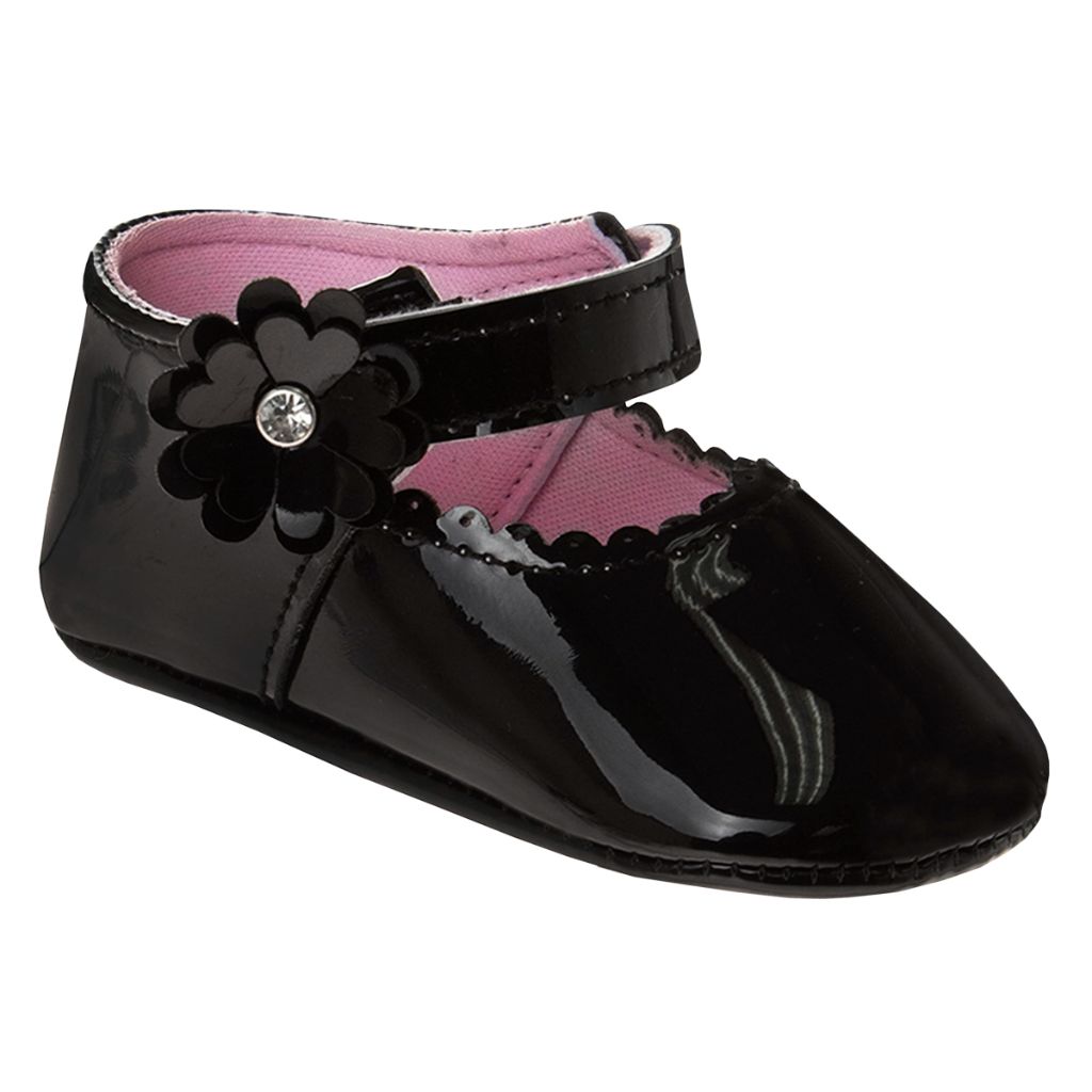 Josmo Baby Girls Soft Sole Flower Bow Shoes, Black Patent - size 4 Infant