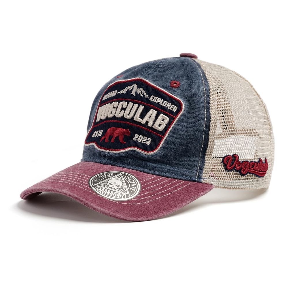 Vogculab Unisex Adult Embroidered Bear Baseball Cap - Navy/Burgundy