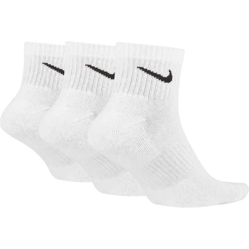Nike Unisex Everyday Cushioned Training Ankle Socks (3 Pairs), White/Black, Large