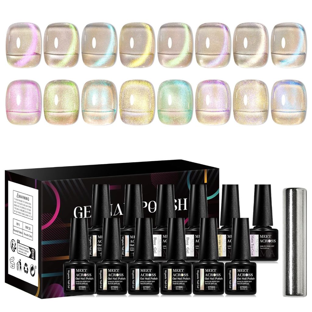 MEET ACROSS 12 Pcs Cat Eye Gel Nail Polish Set