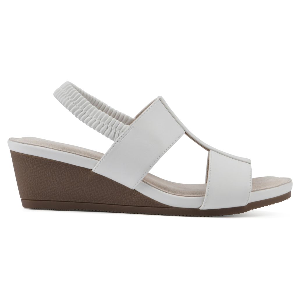 CLIFFS BY WHITE MOUNTAIN Women's Candea Sling Back Wedge Sandal, White/Burnished/Smooth - size 6M