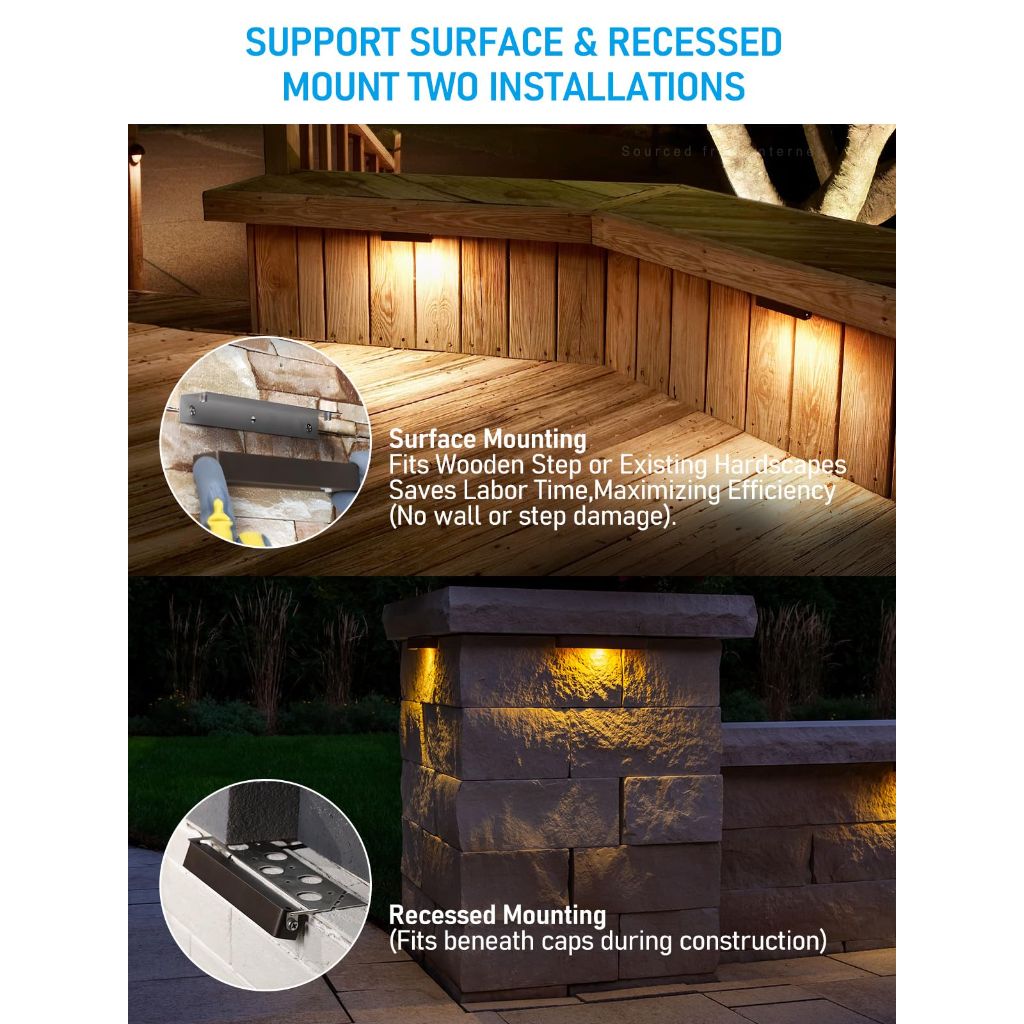 LEONLITE 8pk 7in. LED Hardscape Lighting, Update Retaining Wall Lights, LED Landscape Lighting, 12-24V AC/DC Paver Light Low Voltage, 3W/4W/5W Dimmable Outdoor Step Lights, 2700K Soft White, ETL