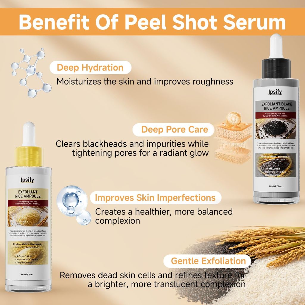 Peel Shot Glow Rice Ampoule, Black and White Rice Exfoliant , 80ML
