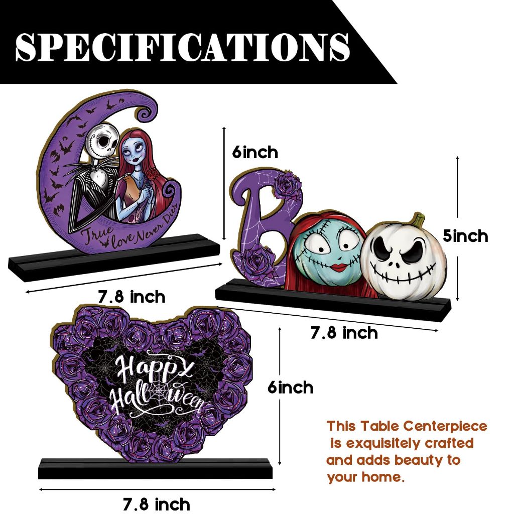 Nightmare Before Christmas Halloween Tabletop Centerpiece Wooden Decor