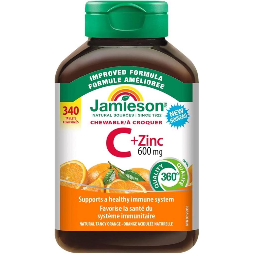 Jamieson Chewable Vitamin C + Zinc 500mg, Natural Tangy Orange, 340 Tablets