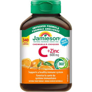 Jamieson Chewable Vitamin C + Zinc 500mg, Natural Tangy Orange, 340 Tablets