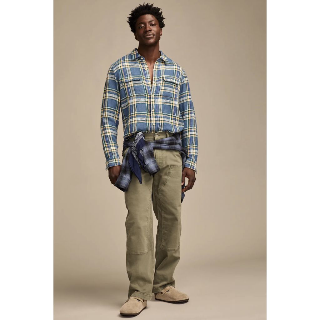 SZ S, Lucky Brand Long Sleeve Herringbone Flannel Humboldt Utility Shirt | Blue Plaid