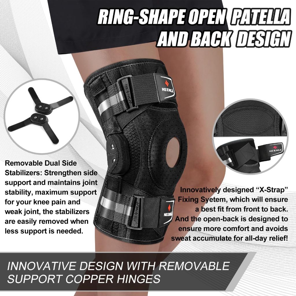 NEENCA Professional Knee Brace for Knee Pain, Hinged Knee Support with Patented X-Strap Fixing System