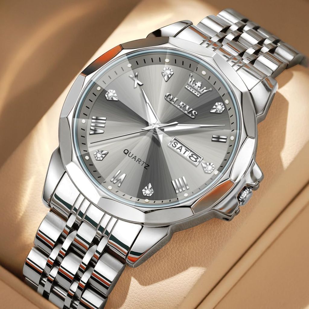 OLEVS Watches for Men Diamond Analog Quartz Stainless Steel Waterproof Watch