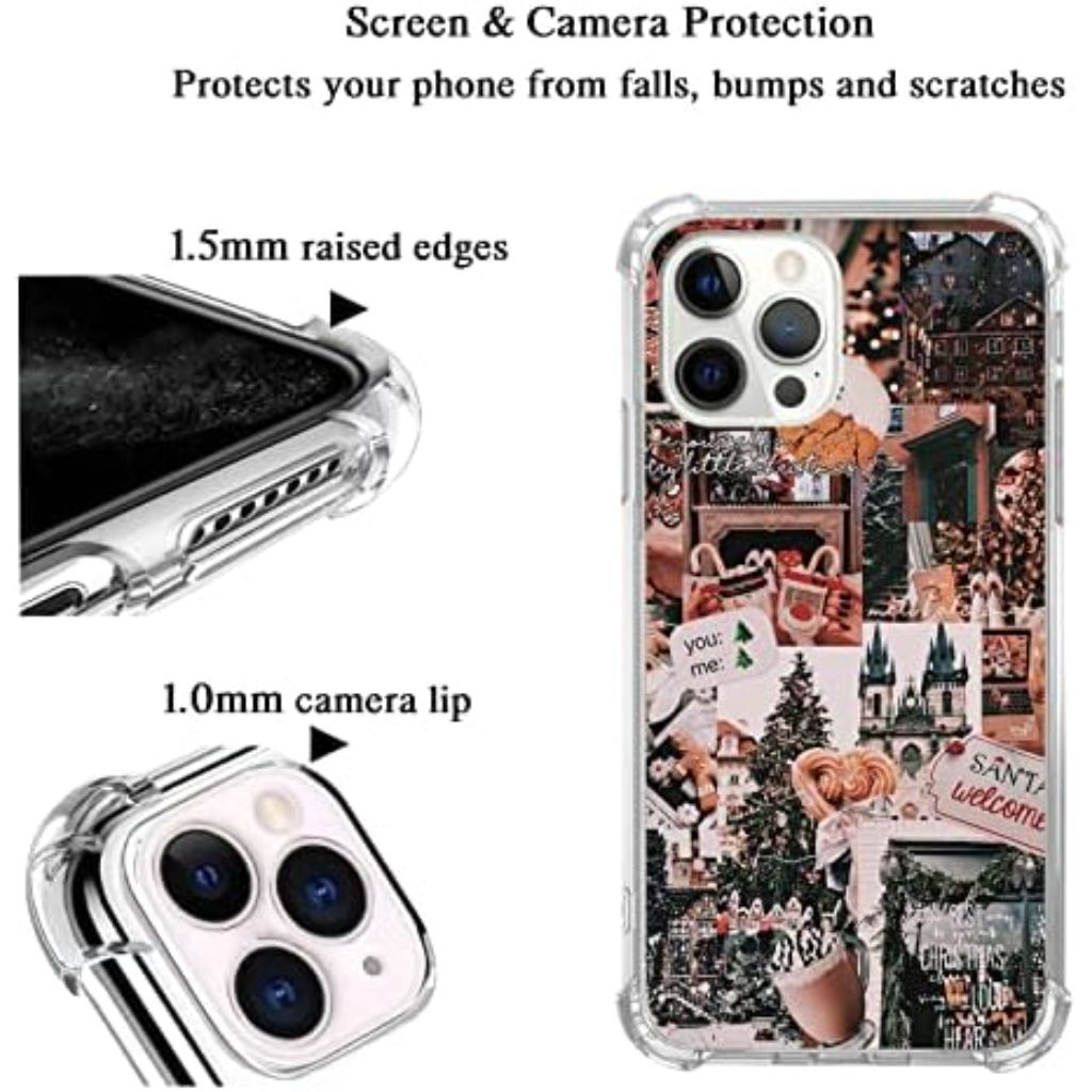 Aesthetic Christmas Case Compatible with iPhone 15 Pro, Trendy Winter Collage Case for iPhone 15 Pro, Unique Trendy Design TPU Bumper Protective Cover Case