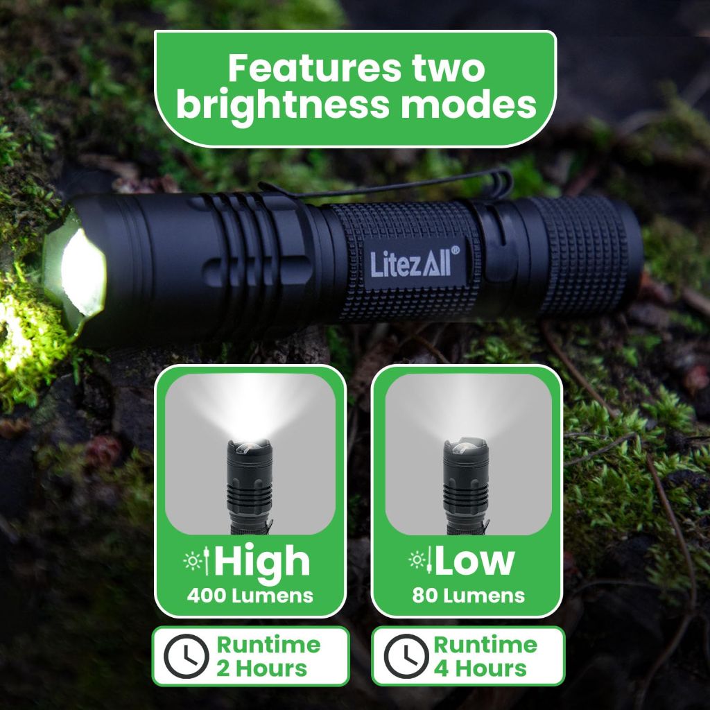 LitezAll 400 Lumen Tactical Flashlight – Small Tactical Flashlight with Zoom Focus Beam