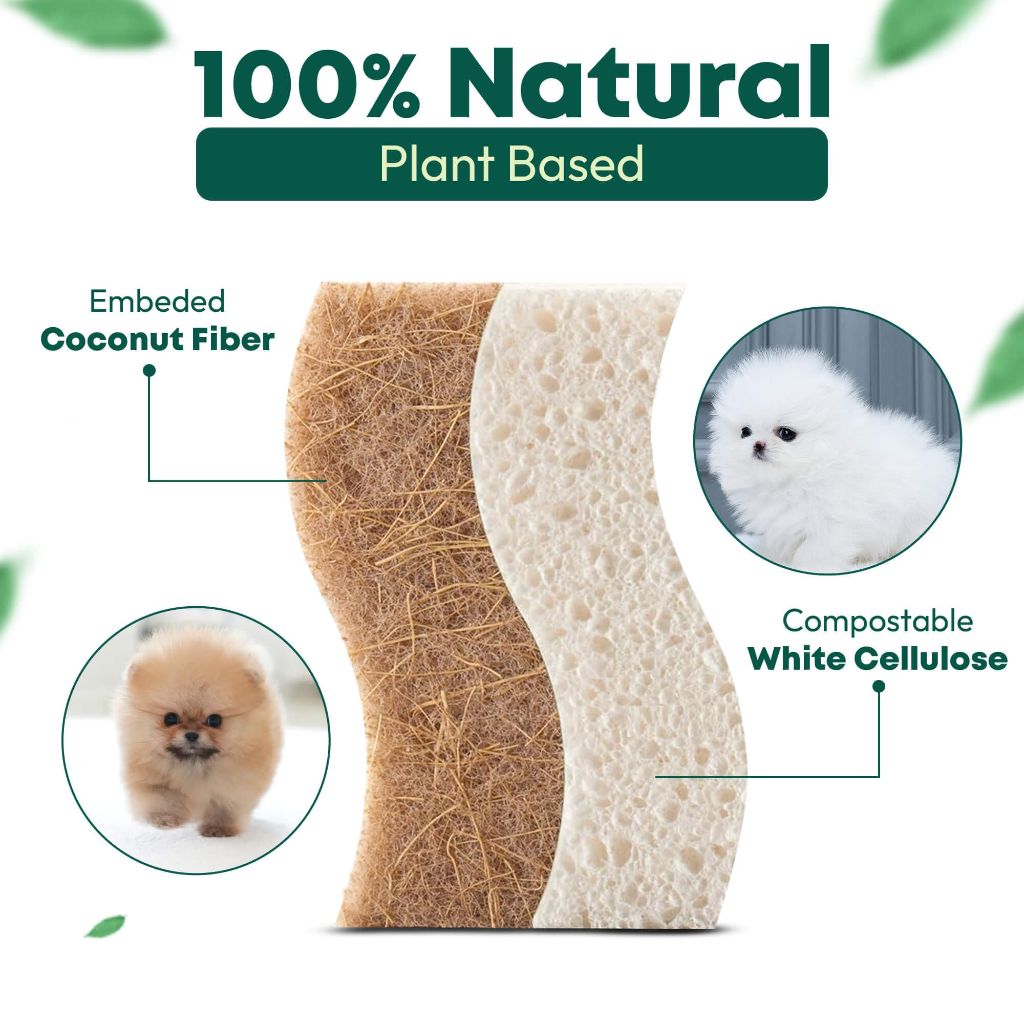 Lubrima Biodegradable Natural Kitchen Sponges - Compostable Dish Sponge Scrubber, 6 Pack
