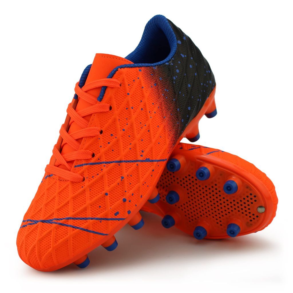 Tobfis Kids Outdoor Firm Ground Soccer Cleats for Training and Competition, Orange PU, 2 M