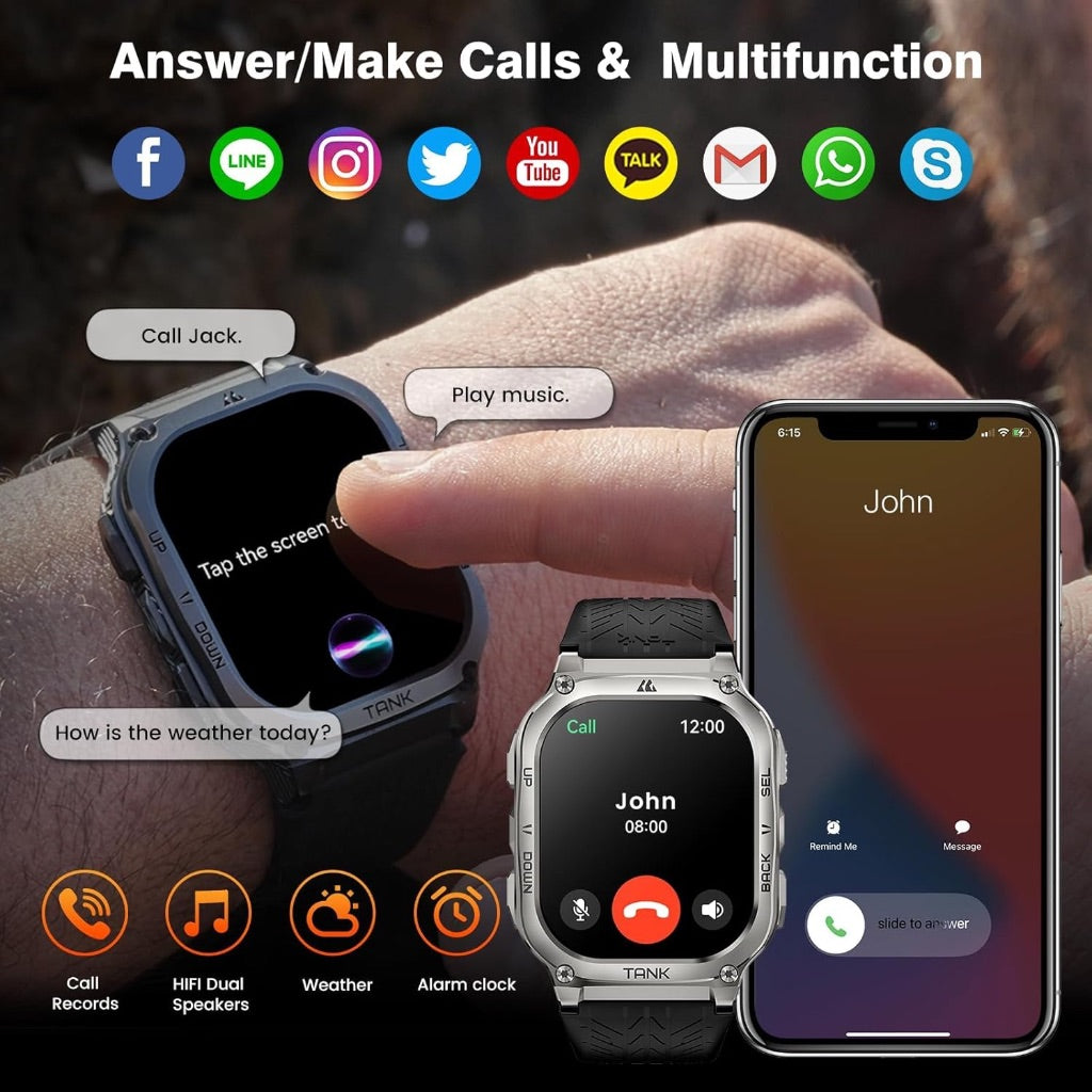 AMAZTIM M3 Smart Watch, 60 Day Bat, Full Metal Military Grade, 2" AMOLED Display