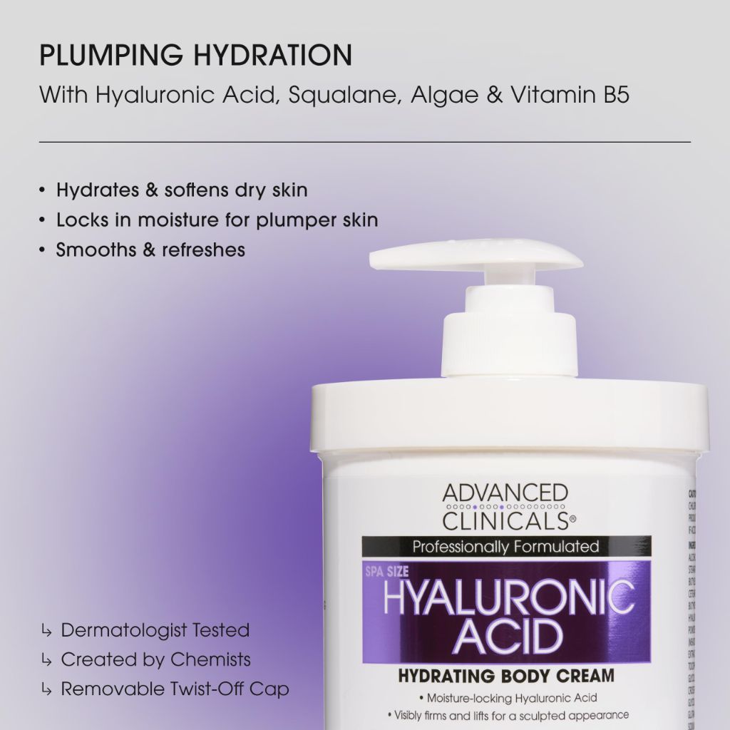 Advanced Clinicals Hyaluronic Acid Moisturizer Body Cream W/Vitamin E | 16 Ounce