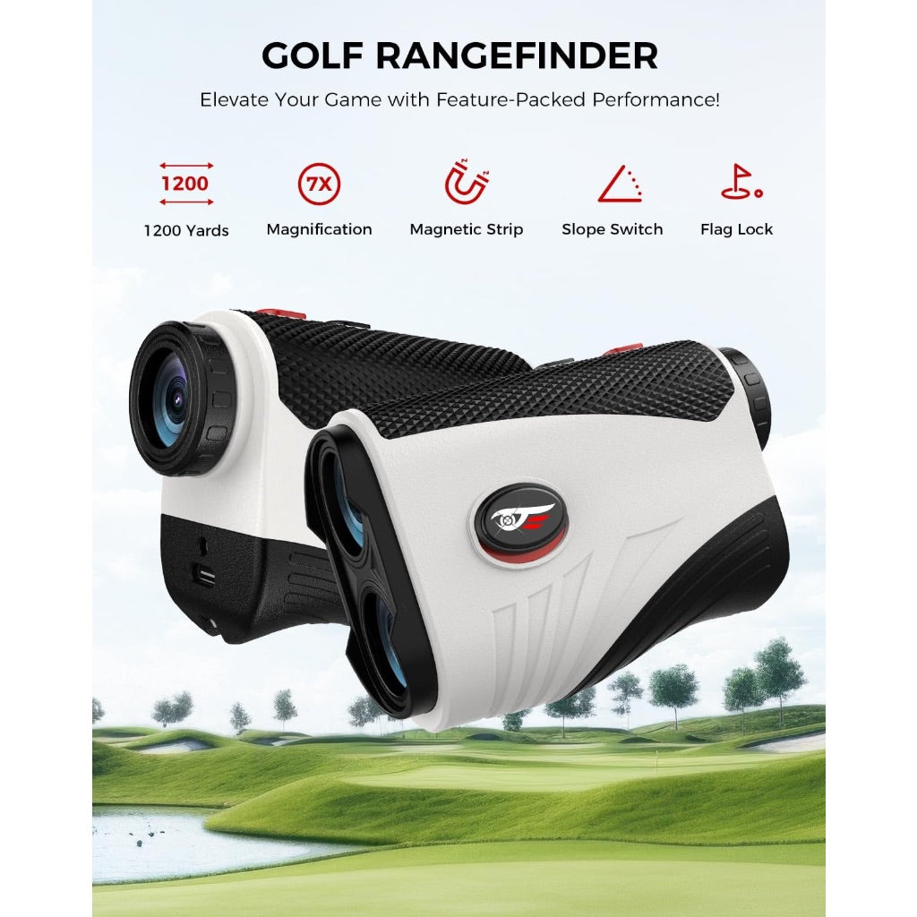 Golf Rangefinder with Slope - 1200 Yards Laser Range Finder with Flag Pole Locking Vibration, 7X Magnification rangefinder with Magnet Stripe