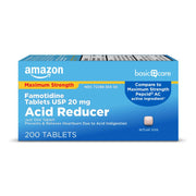 Amazon Basic Care Maximum Strength Famotidine Tablets 20 mg,  12 Hour Protection, 200 Count