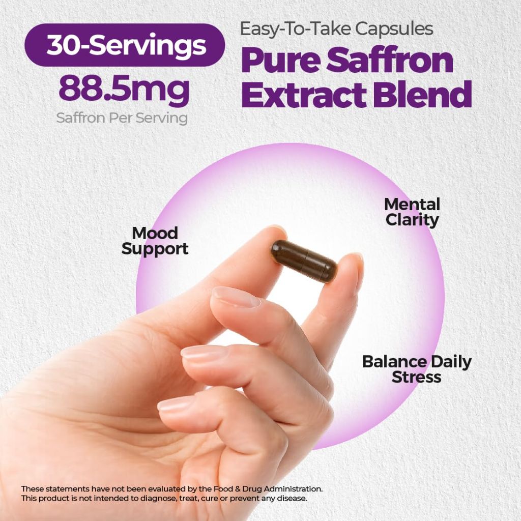 NUTRIQORA LABS Saffron Supplements – 60 Capsules | 88.5 mg Saffron Extract per Serving