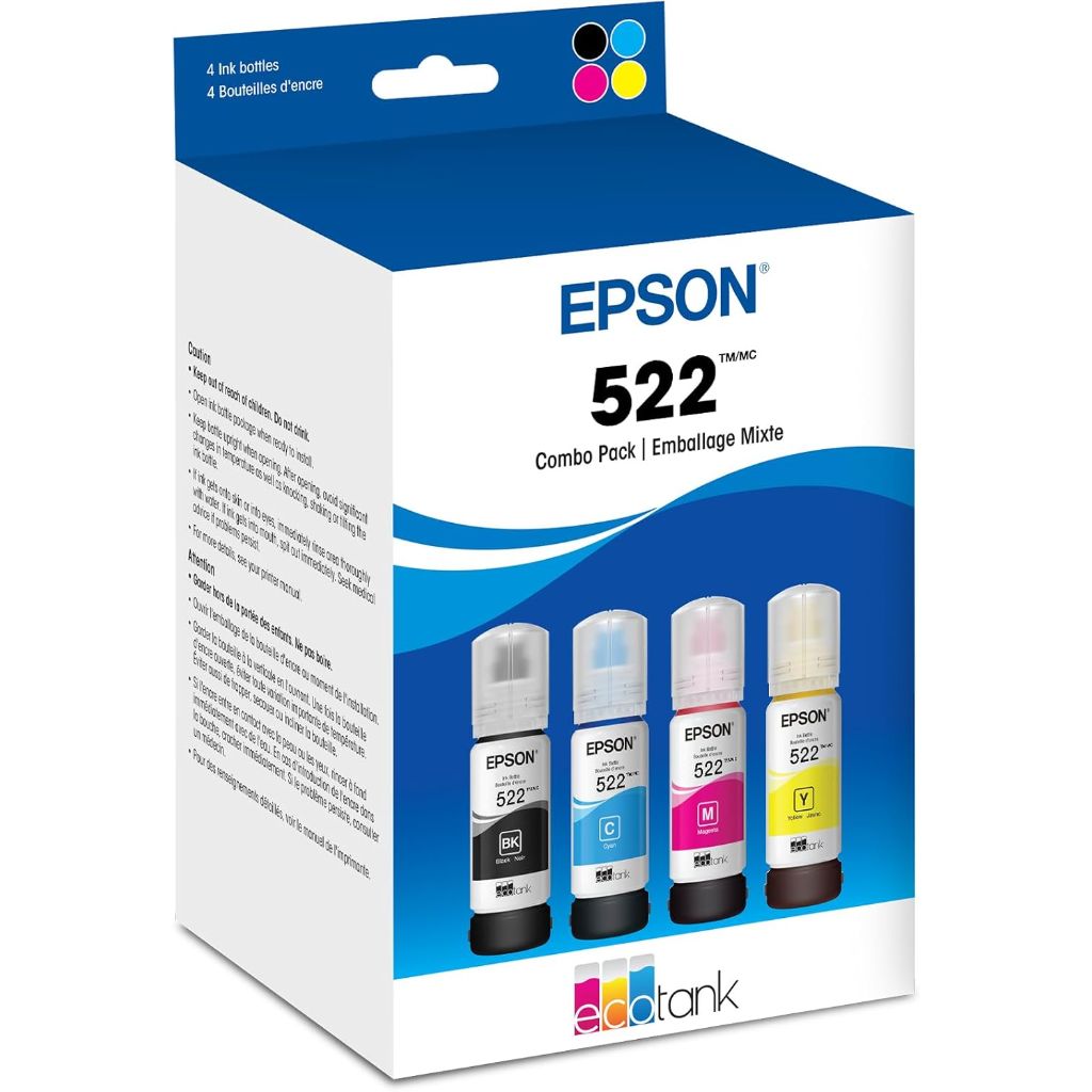 Epson 522 EcoTank Ink Bottle Black & Color Combo Pack (T522120-BCS) - Damaged Box
