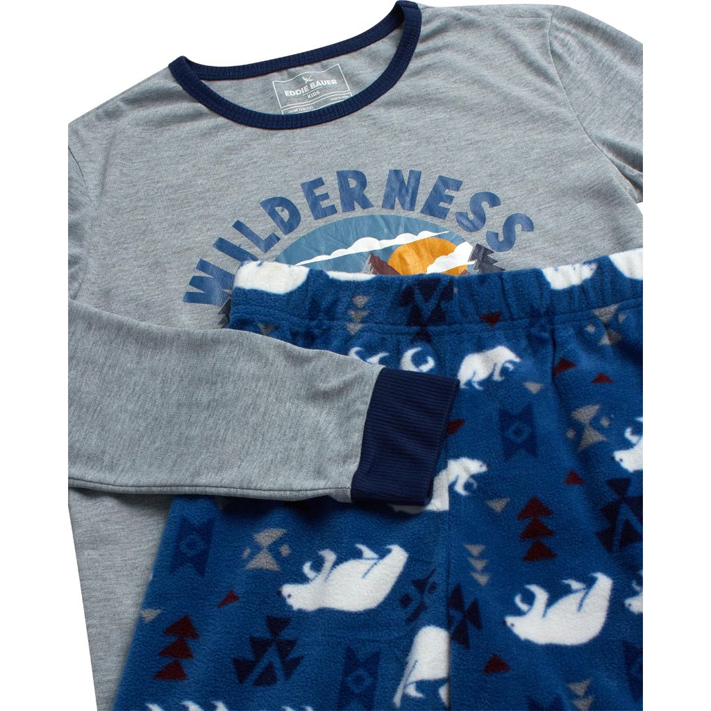 Eddie Bauer Boys' Pajama Set - 4 Piece Matching Fleece Graphic Pajama Tops and Pajama Pants, Size Medium, Maroon