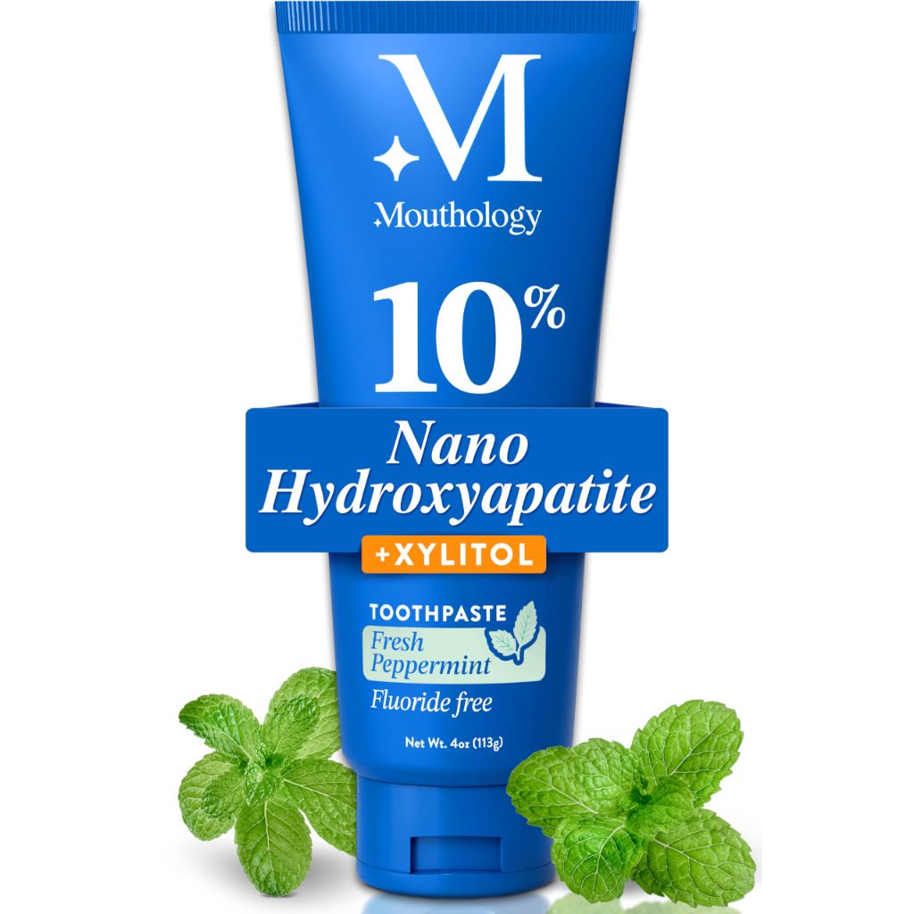 Mouthology 10% Nano Hydroxyapatite Toothpaste Fluoride Free, Mint 4oz (USA Made) Package May Vary