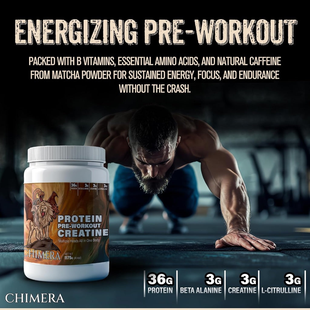 CHIMERA All-in-One Protein & Pre-Workout Creatine Powder - Unflavored, 41 oz (25 Servings)